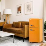 Mini frigo réfrigérateur 60L, combiné congélateur, Mini Refroidisseur de Boissons pour Chambre et Bureau, Fonctionnement Silencieux, Congélateur de 22 litres. -27°C ∽ 13°C, éclairage LED,Jaune